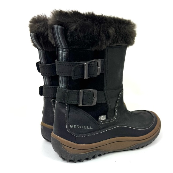 Merrell Decora Chant Waterproof Leather Winter Boots - black w fur - Sz 6 - Picture 9 of 17